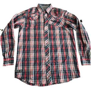 Marc Ecko Cut & Sew Deadly Threads Mens 2XLT Decorated‎ Plaid Button Down Shirt